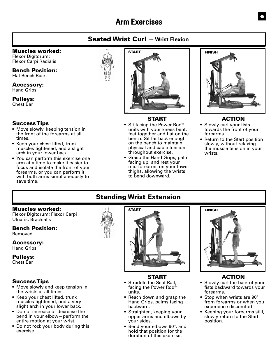 Arm exercises, Seated wrist curl, Standing wrist extension | Bowflex Ultimate 2 User Manual | Page 47 / 88