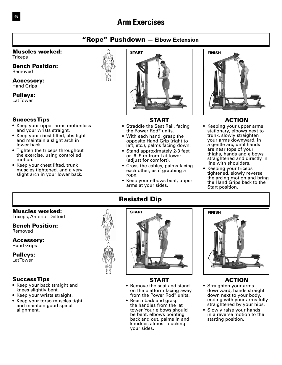 Arm exercises, Rope” pushdown, Resisted dip | Bowflex Ultimate 2 User Manual | Page 48 / 88