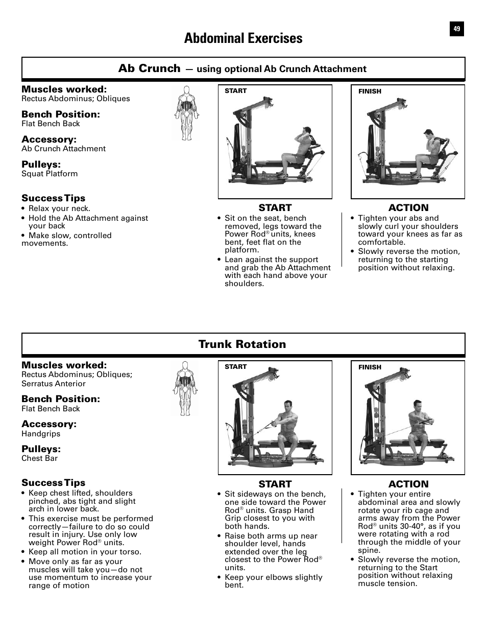 Abdominal exercises, Ab crunch, Trunk rotation | Bowflex Ultimate 2 User Manual | Page 51 / 88