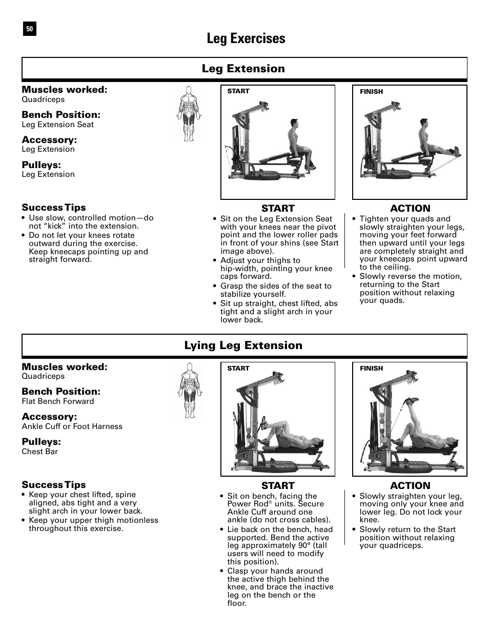 Leg exercises, Leg extension, Lying leg extension | Bowflex Ultimate 2 User Manual | Page 52 / 88