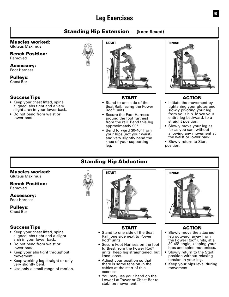 Leg exercises, Standing hip extension, Standing hip abduction | Bowflex Ultimate 2 User Manual | Page 55 / 88