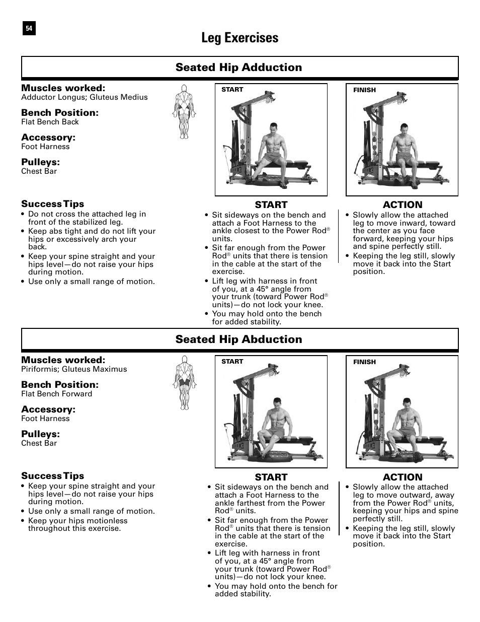 Leg exercises, Seated hip adduction, Seated hip abduction | Bowflex Ultimate 2 User Manual | Page 56 / 88