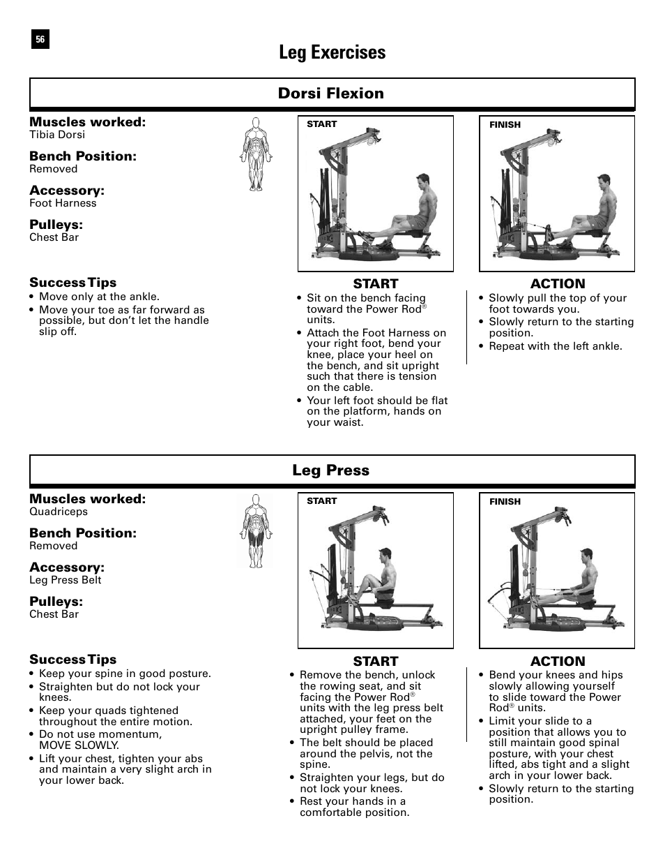 Leg exercises, Dorsi flexion, Leg press | Bowflex Ultimate 2 User Manual | Page 58 / 88