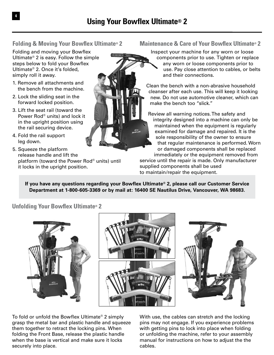 Using your bowflex ultimate, Folding & moving your bowflex ultimate, Maintenance & care of your bowflex ultimate | Unfolding your bowflex ultimate | Bowflex Ultimate 2 User Manual | Page 6 / 88