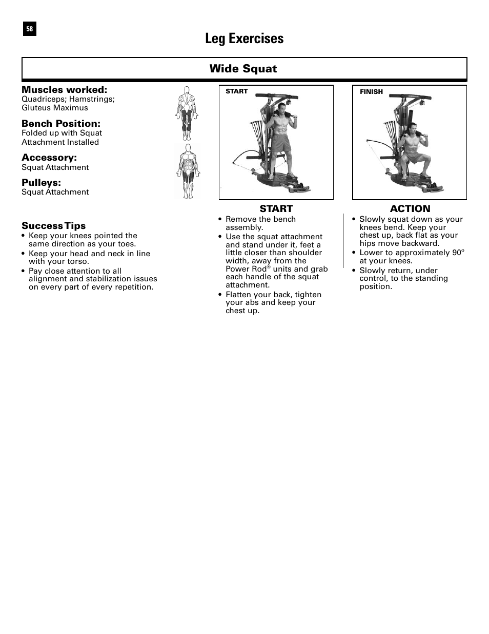 Leg exercises, Wide squat | Bowflex Ultimate 2 User Manual | Page 60 / 88