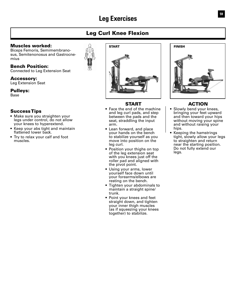 Leg exercises, Leg curl knee flexion | Bowflex Ultimate 2 User Manual | Page 61 / 88