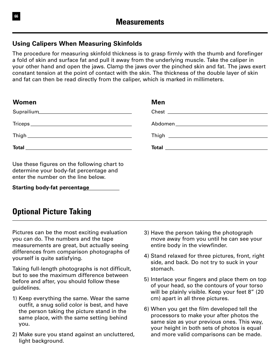 Optional picture taking, Measurements | Bowflex Ultimate 2 User Manual | Page 68 / 88