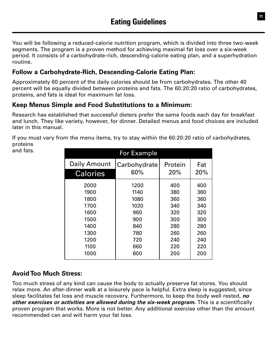 Eating guidelines, Calories | Bowflex Ultimate 2 User Manual | Page 73 / 88