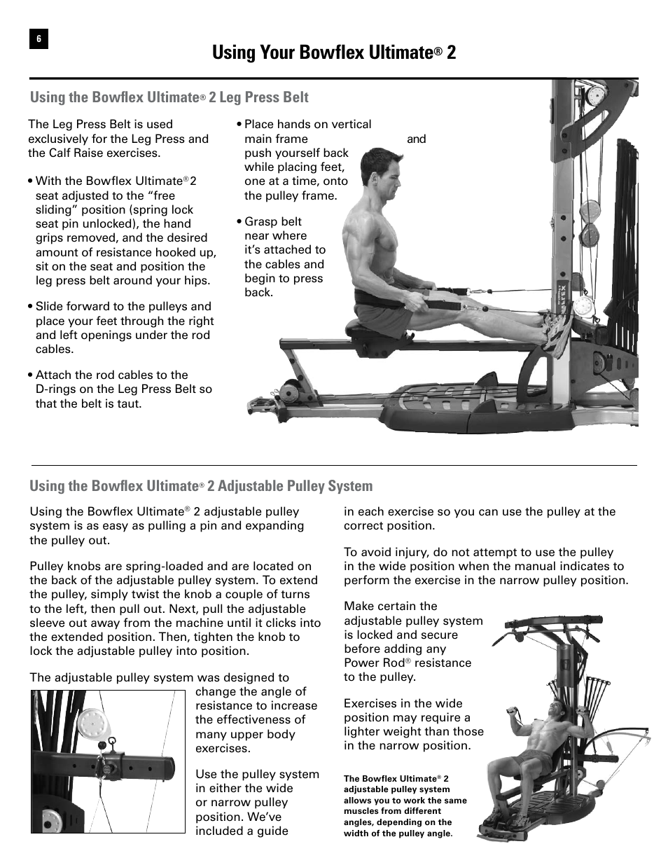 Using your bowflex ultimate, Using the bowflex ultimate, 2 adjustable pulley system | Using the bowflex, Ultimate, 2 leg press belt | Bowflex Ultimate 2 User Manual | Page 8 / 88