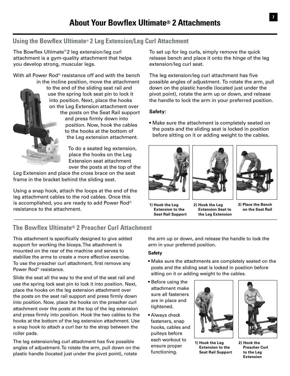 About your bowflex ultimate, 2 attachments, Using the bowflex ultimate | 2 leg extension/leg curl attachment, The bowflex ultimate, 2 preacher curl attachment | Bowflex Ultimate 2 User Manual | Page 9 / 88