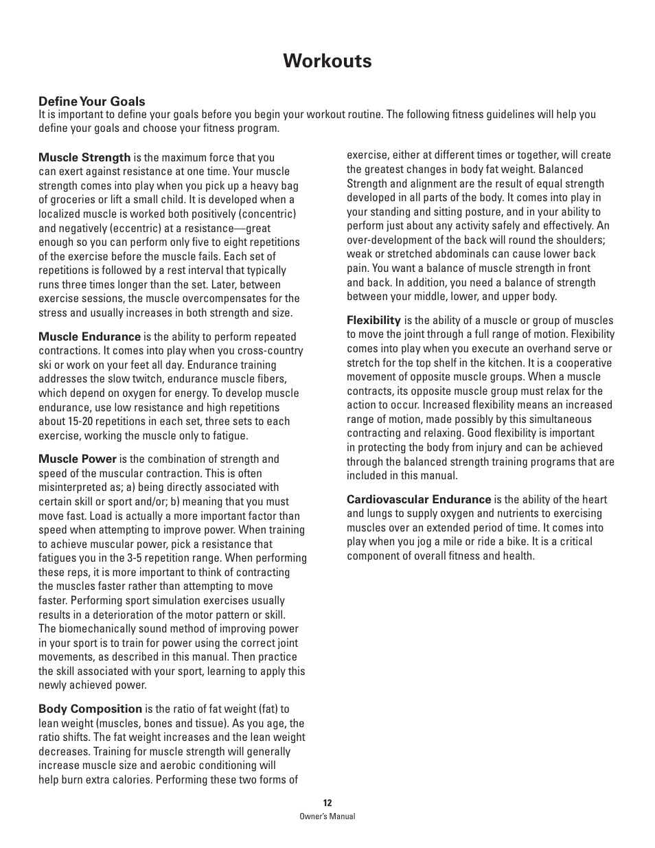 Workouts | Bowflex PR1000 User Manual | Page 12 / 36