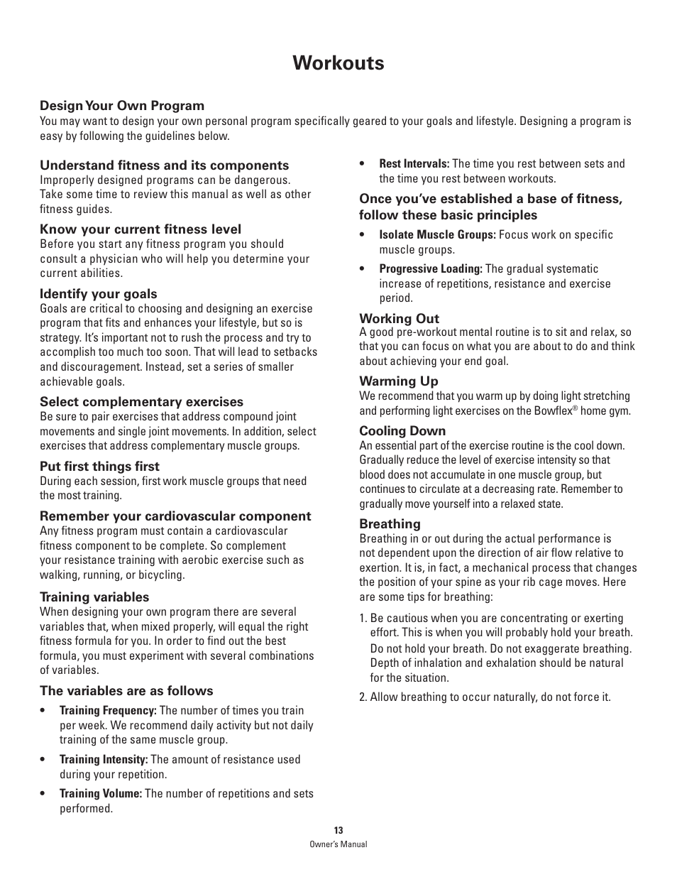 Workouts | Bowflex PR1000 User Manual | Page 13 / 36