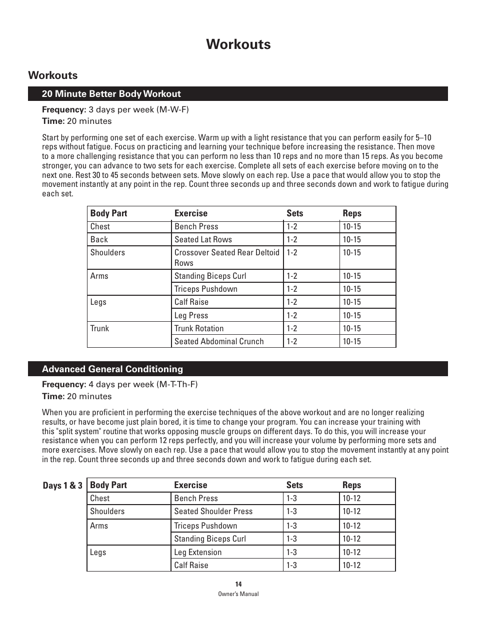 Workouts | Bowflex PR1000 User Manual | Page 14 / 36