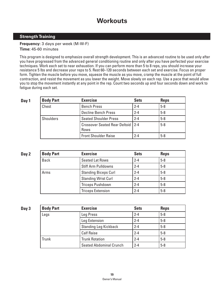 Workouts | Bowflex PR1000 User Manual | Page 19 / 36