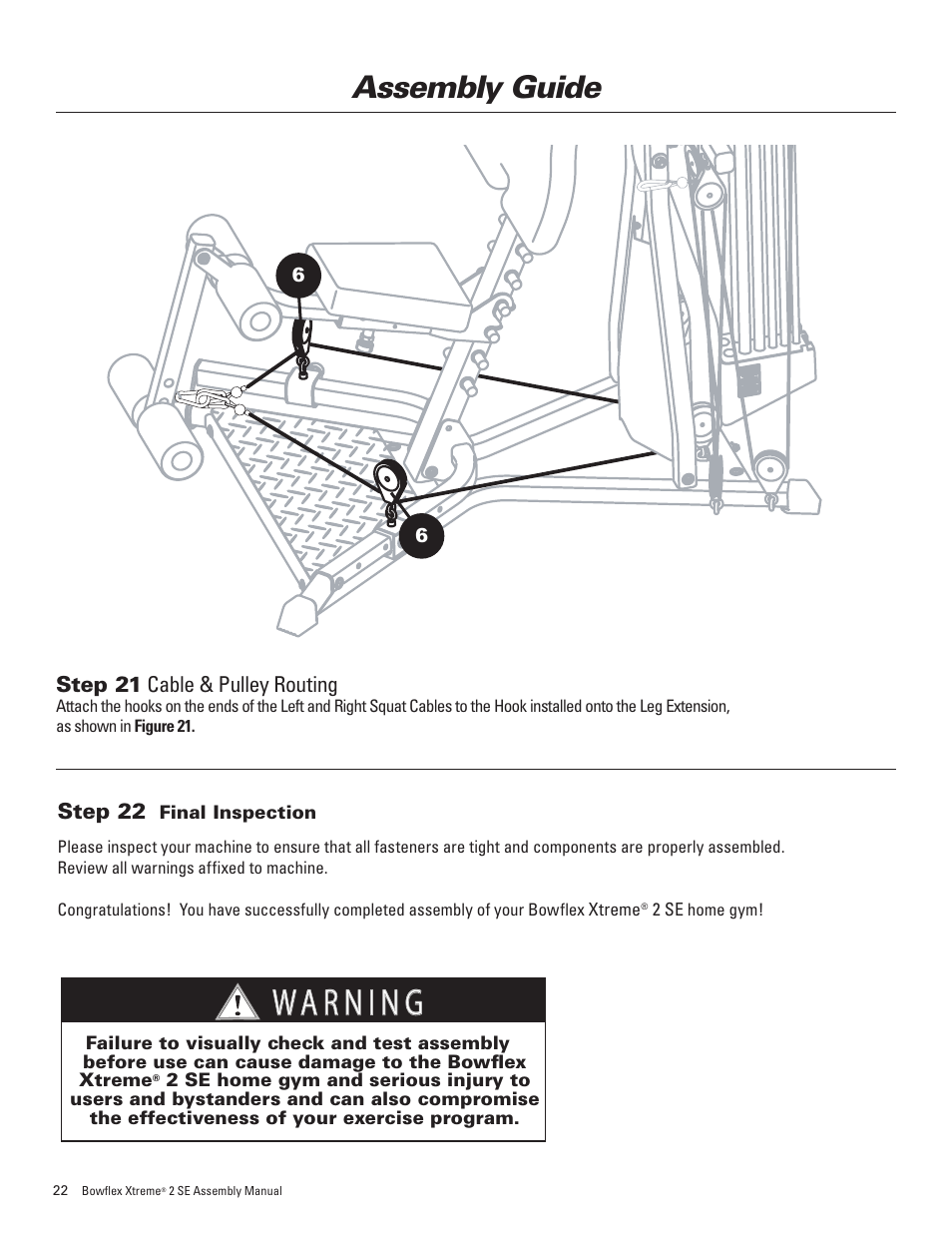 Assembly guide, Immediate action required | Bowflex Xtreme 2 SE User Manual | Page 26 / 28