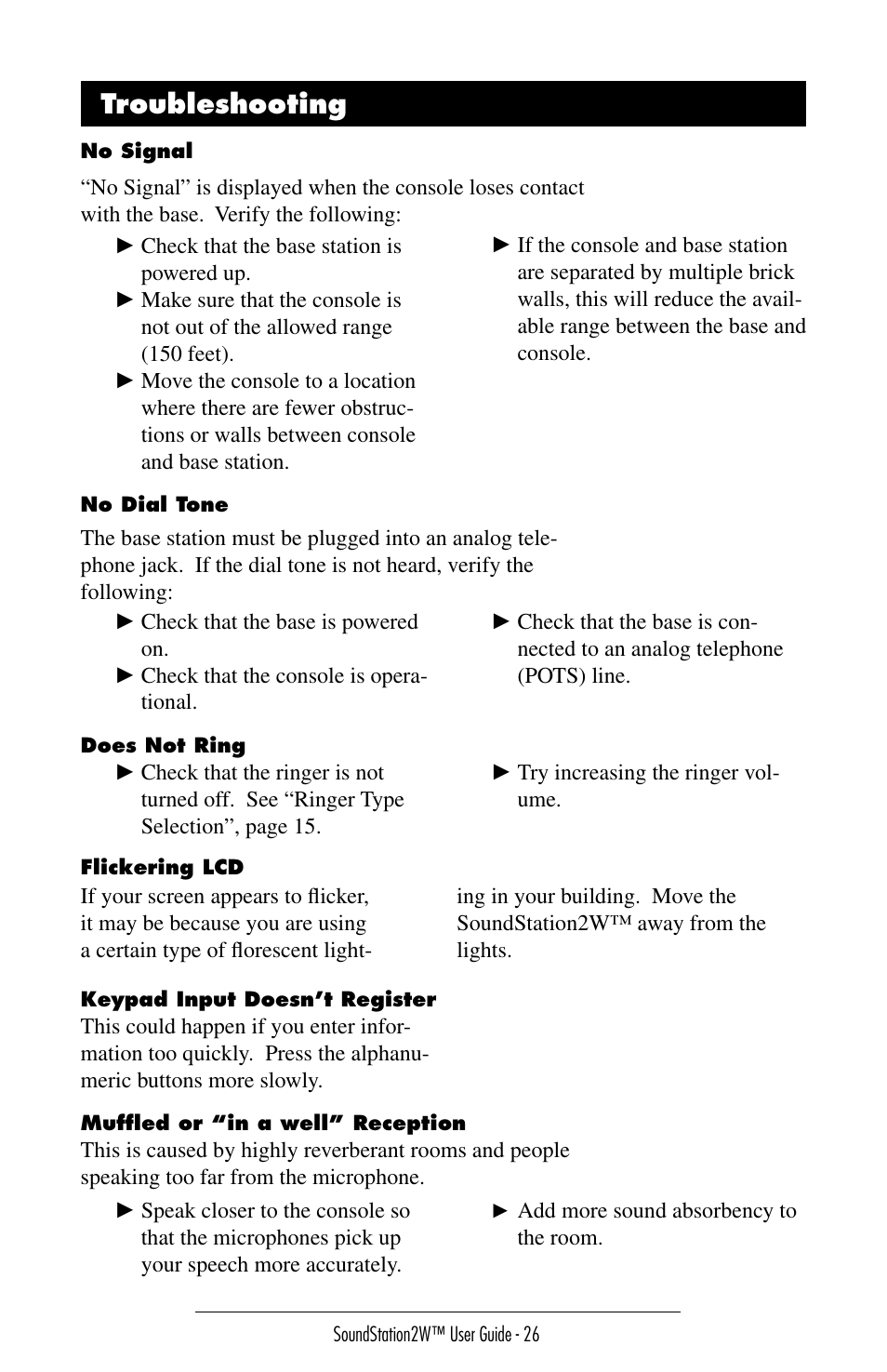 4roubleshooting | Polycom SoundStation 2W User Manual | Page 26 / 46