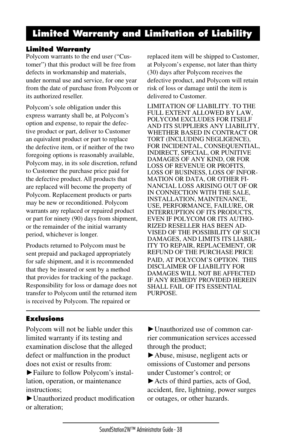Imited | Polycom SoundStation 2W User Manual | Page 38 / 46