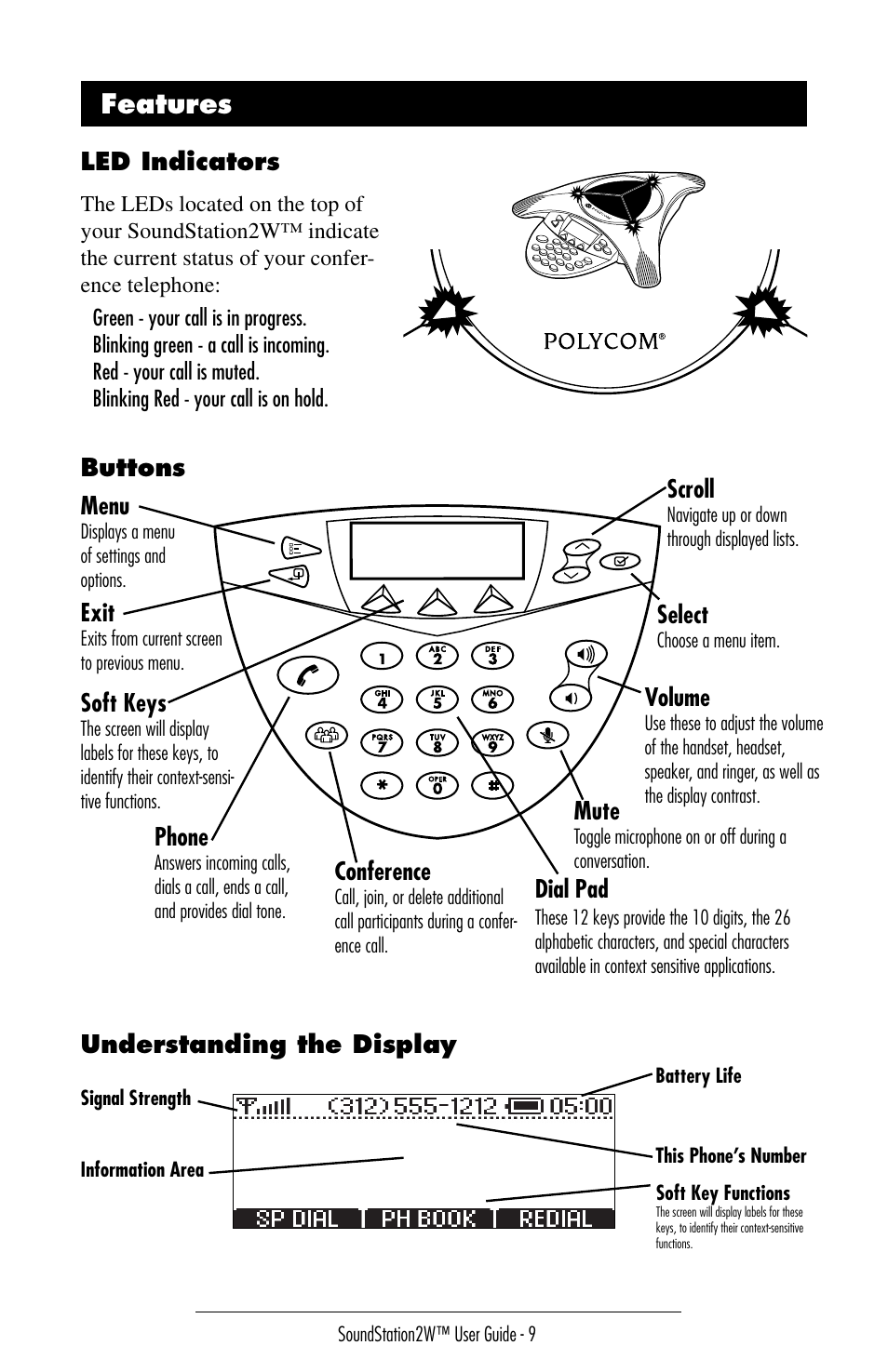 Eatures | Polycom SoundStation 2W User Manual | Page 9 / 46