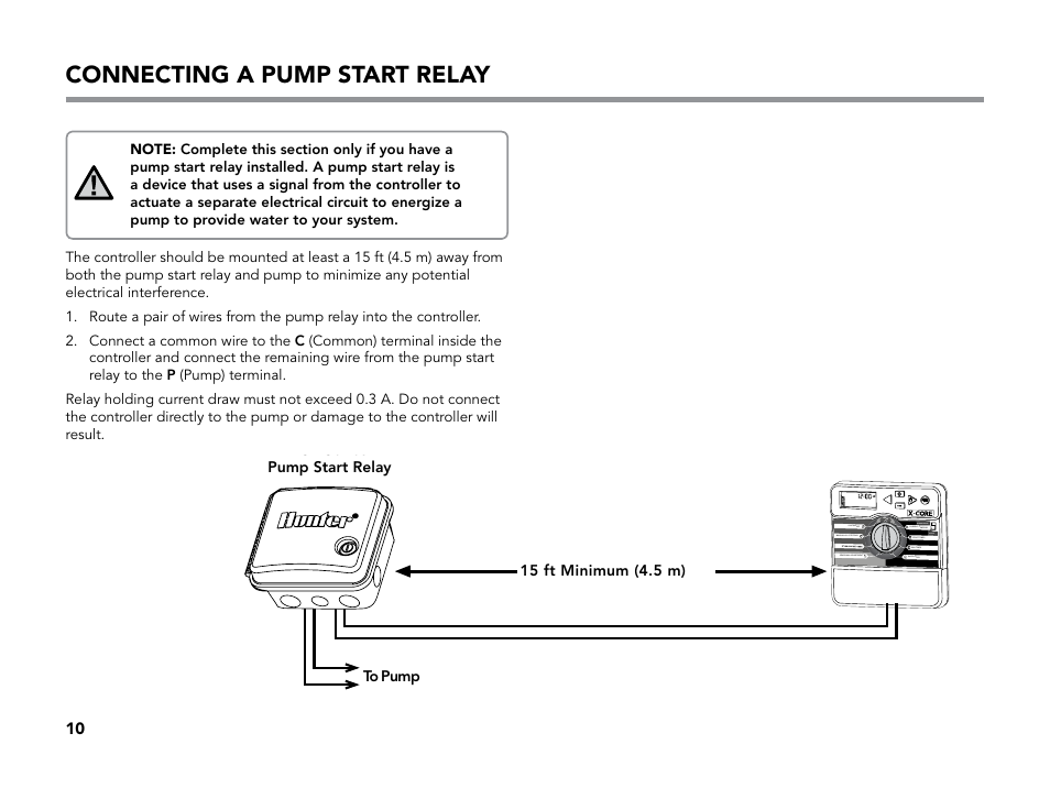 Connecting a pump start relay | Hunter X-CORE User Manual | Page 12 / 32