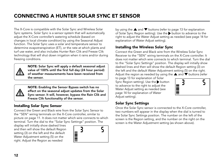 Connecting a hunter solar sync et sensor, Installing solar sync sensor, Installing the wireless solar sync | Solar sync settings | Hunter X-CORE User Manual | Page 14 / 32