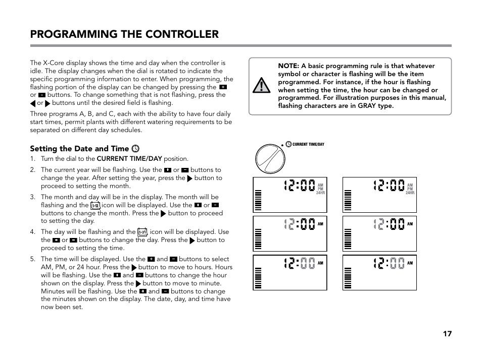 Programming the controller, Setting the date and time | Hunter X-CORE User Manual | Page 19 / 32
