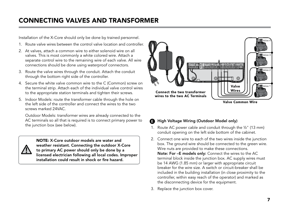 Connecting valves and transformer | Hunter X-CORE User Manual | Page 9 / 32