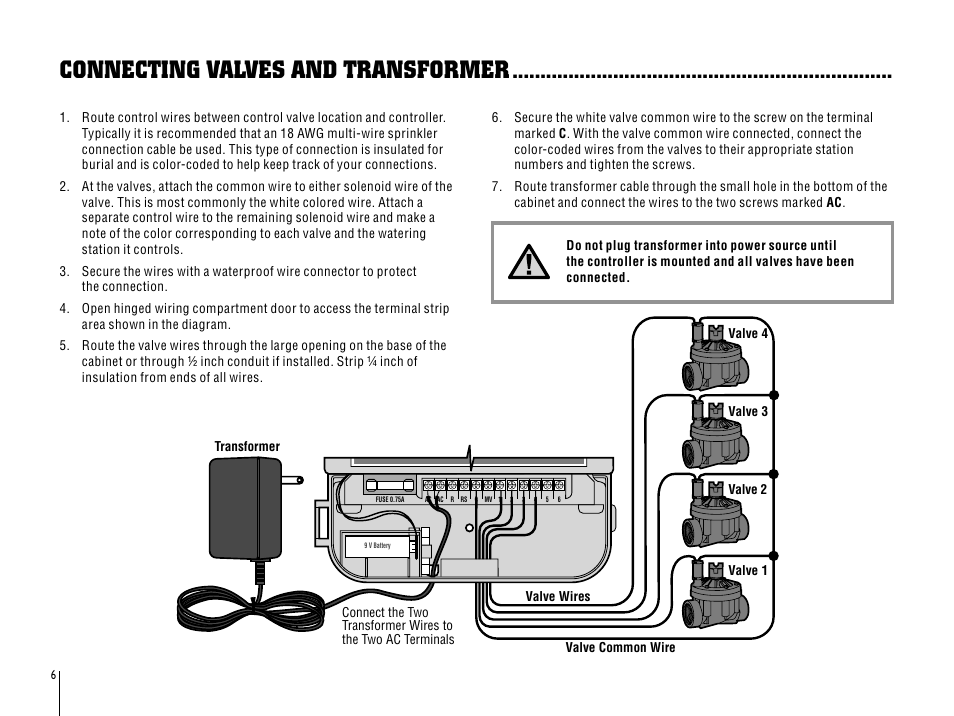 Connecting valves and transformer | Hunter SRC User Manual | Page 10 / 32