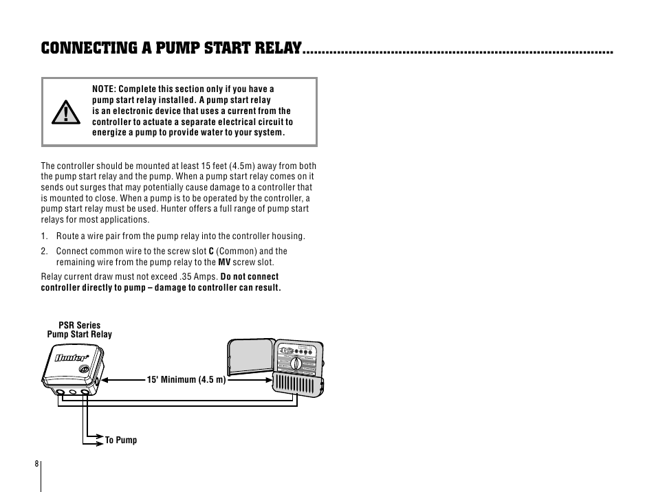 Connecting a pump start relay | Hunter SRC User Manual | Page 12 / 32