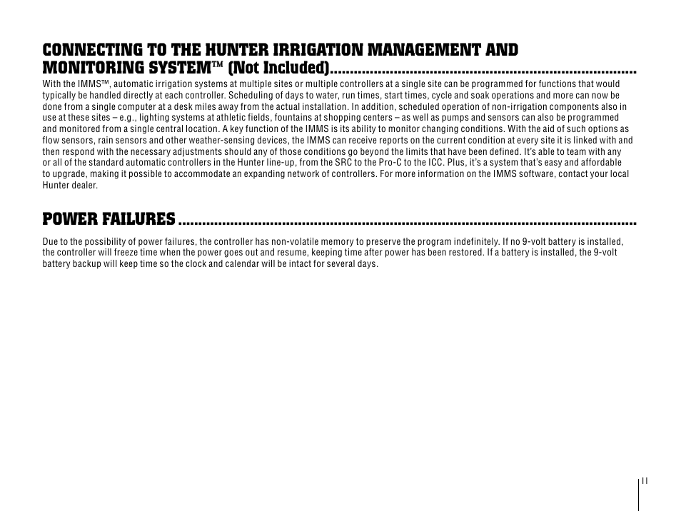 Power failures | Hunter SRC User Manual | Page 15 / 32