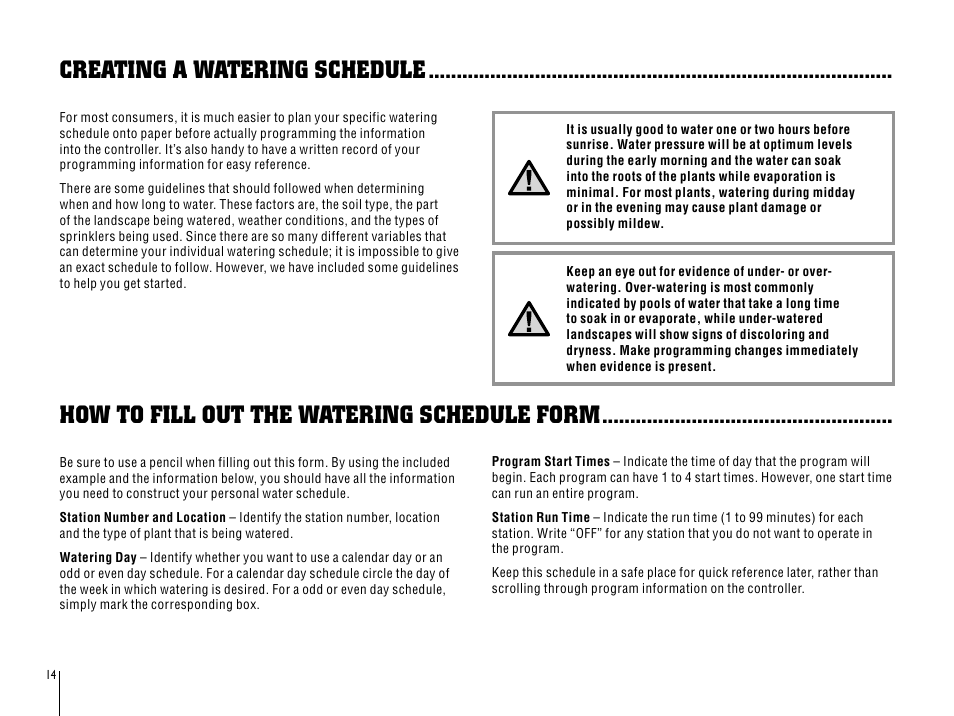 Creating a watering schedule, How to fill out the watering schedule form | Hunter SRC User Manual | Page 18 / 32