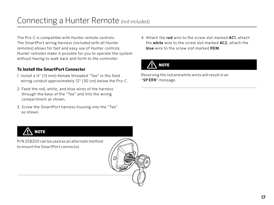 Connecting a hunter remote | Hunter PRO-C (PCC) User Manual | Page 17 / 40