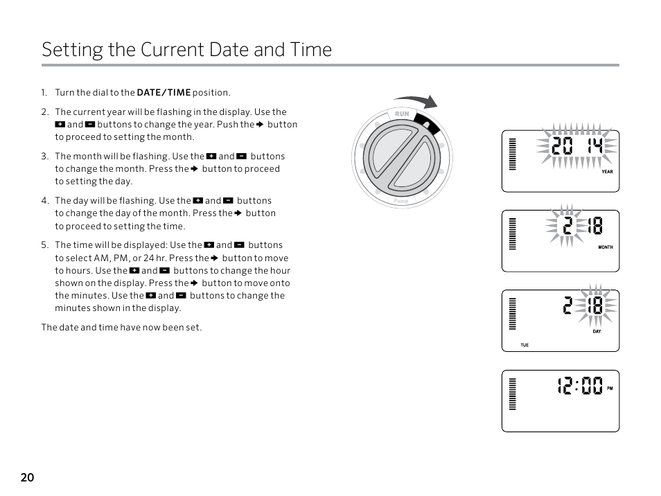 Setting the current date and time | Hunter PRO-C (PCC) User Manual | Page 20 / 40