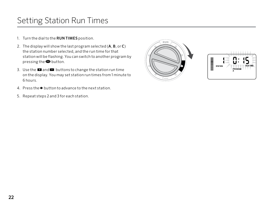 Setting station run times | Hunter PRO-C (PCC) User Manual | Page 22 / 40