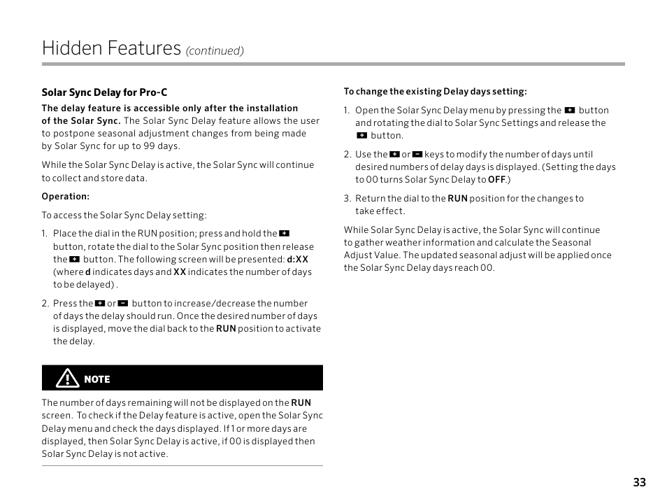 Hidden features | Hunter PRO-C (PCC) User Manual | Page 33 / 40