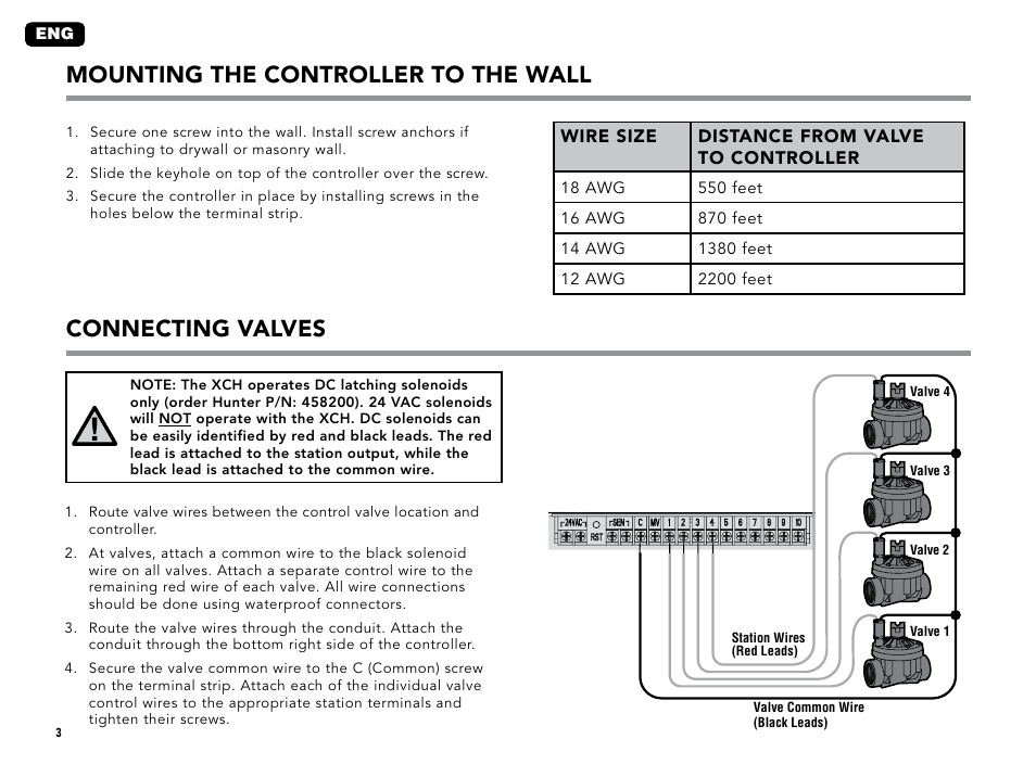 Mounting the controller to the wall, Connecting valves | Hunter XC User Manual | Page 6 / 20