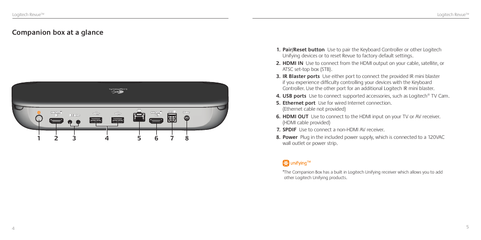 Companion box at a glance | Logitech Revue User Manual | Page 3 / 9