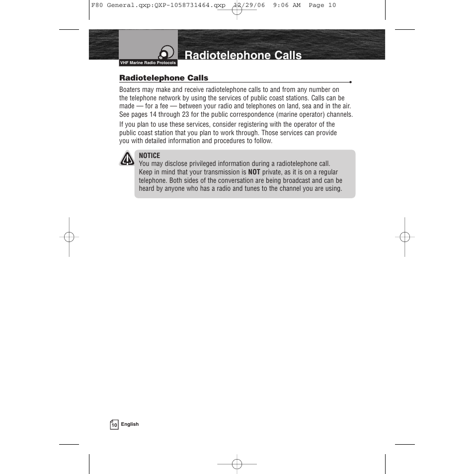 Radiotelephone calls | Cobra Electronics Mrf 80b User Manual | Page 13 / 83