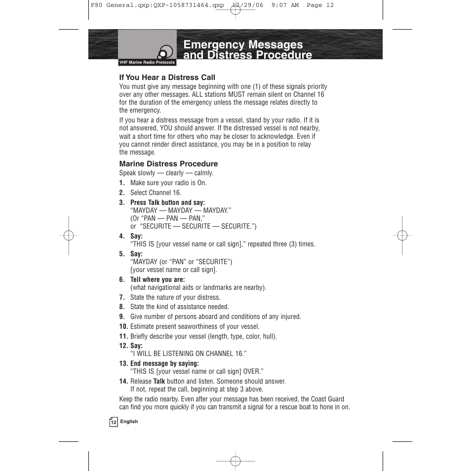 Emergency messages and distress procedure | Cobra Electronics Mrf 80b User Manual | Page 15 / 83