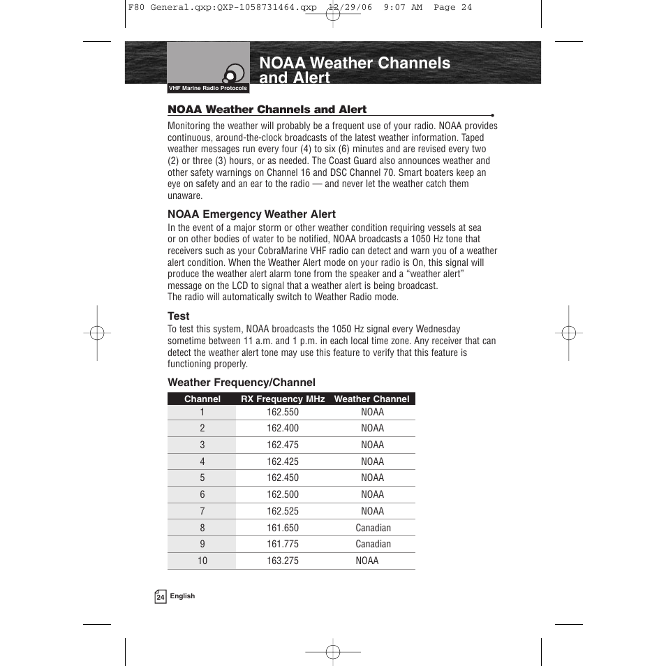 Noaa weather channels and alert | Cobra Electronics Mrf 80b User Manual | Page 27 / 83