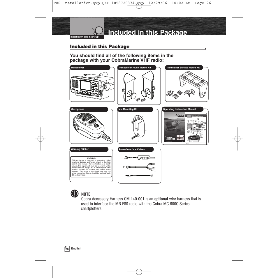 Included in this package | Cobra Electronics Mrf 80b User Manual | Page 29 / 83