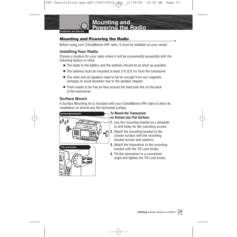Mounting and powering the radio | Cobra Electronics Mrf 80b User Manual | Page 30 / 83