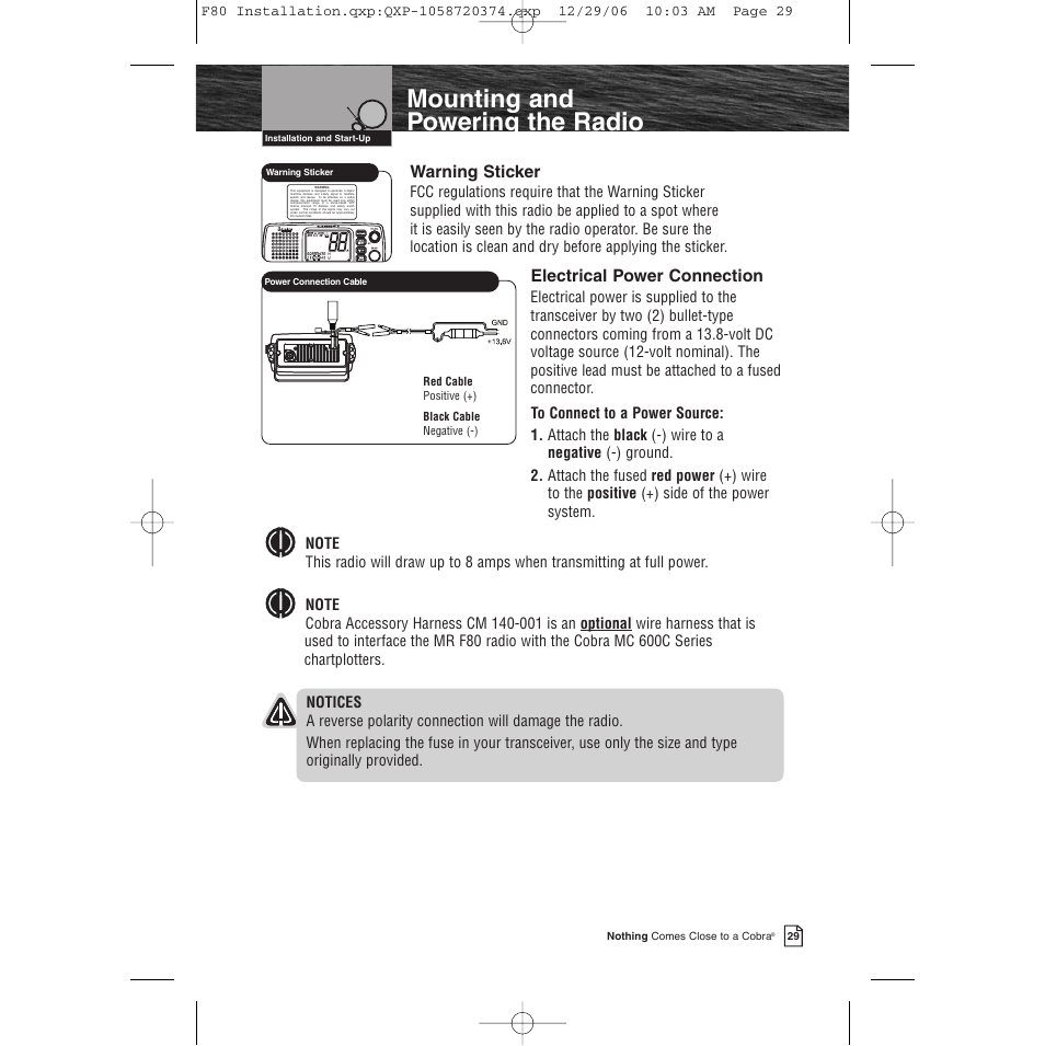 Mounting and powering the radio | Cobra Electronics Mrf 80b User Manual | Page 32 / 83