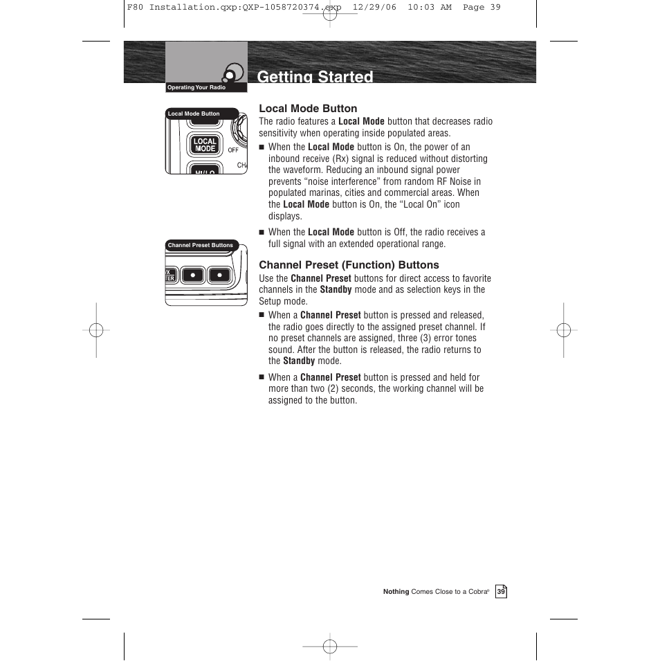 Getting started | Cobra Electronics Mrf 80b User Manual | Page 42 / 83