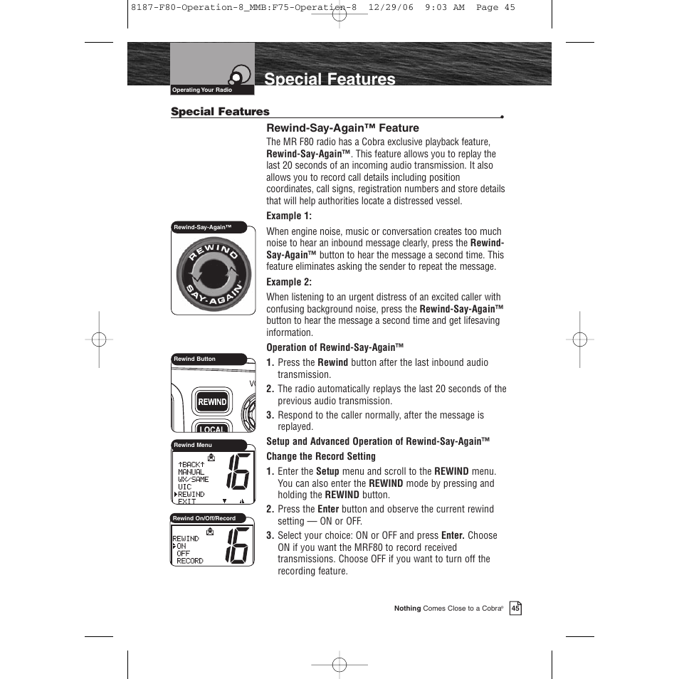 Special features | Cobra Electronics Mrf 80b User Manual | Page 48 / 83