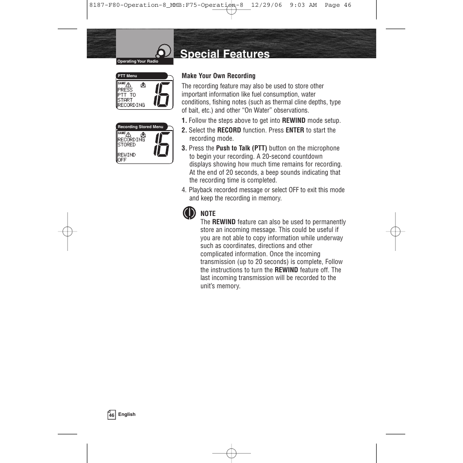 Special features | Cobra Electronics Mrf 80b User Manual | Page 49 / 83