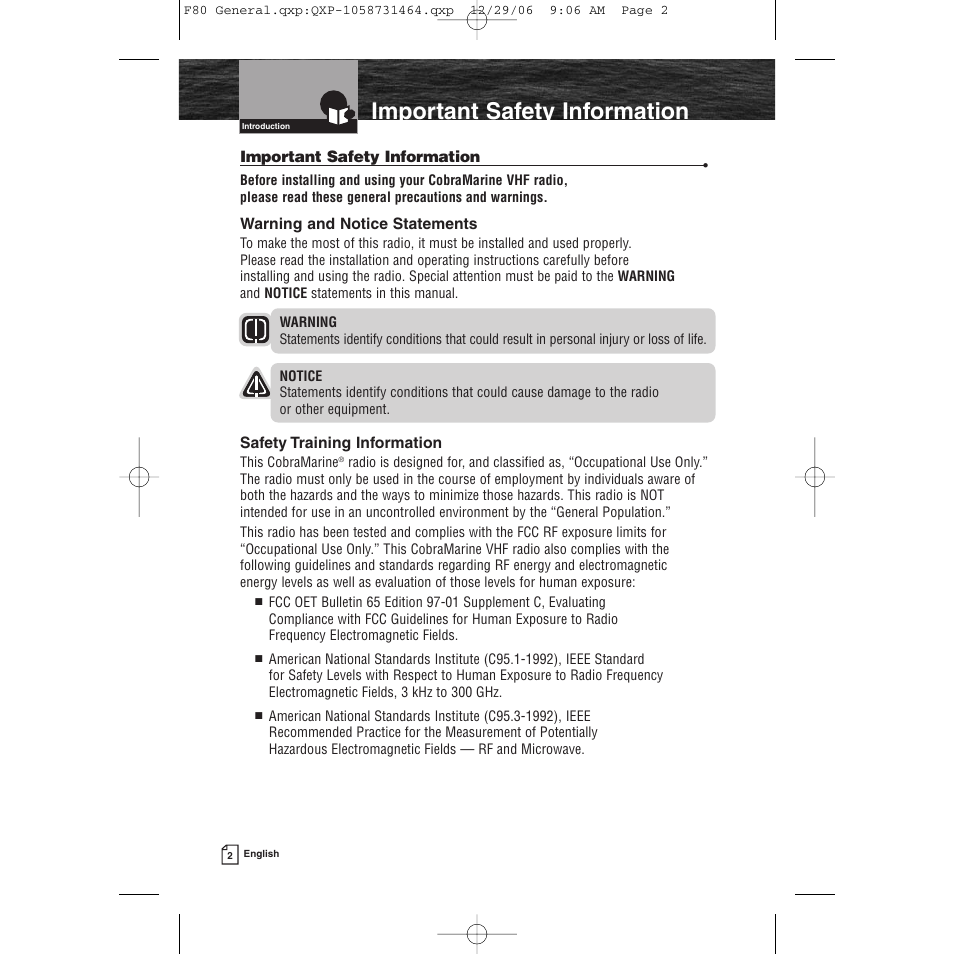 Important safety information | Cobra Electronics Mrf 80b User Manual | Page 5 / 83