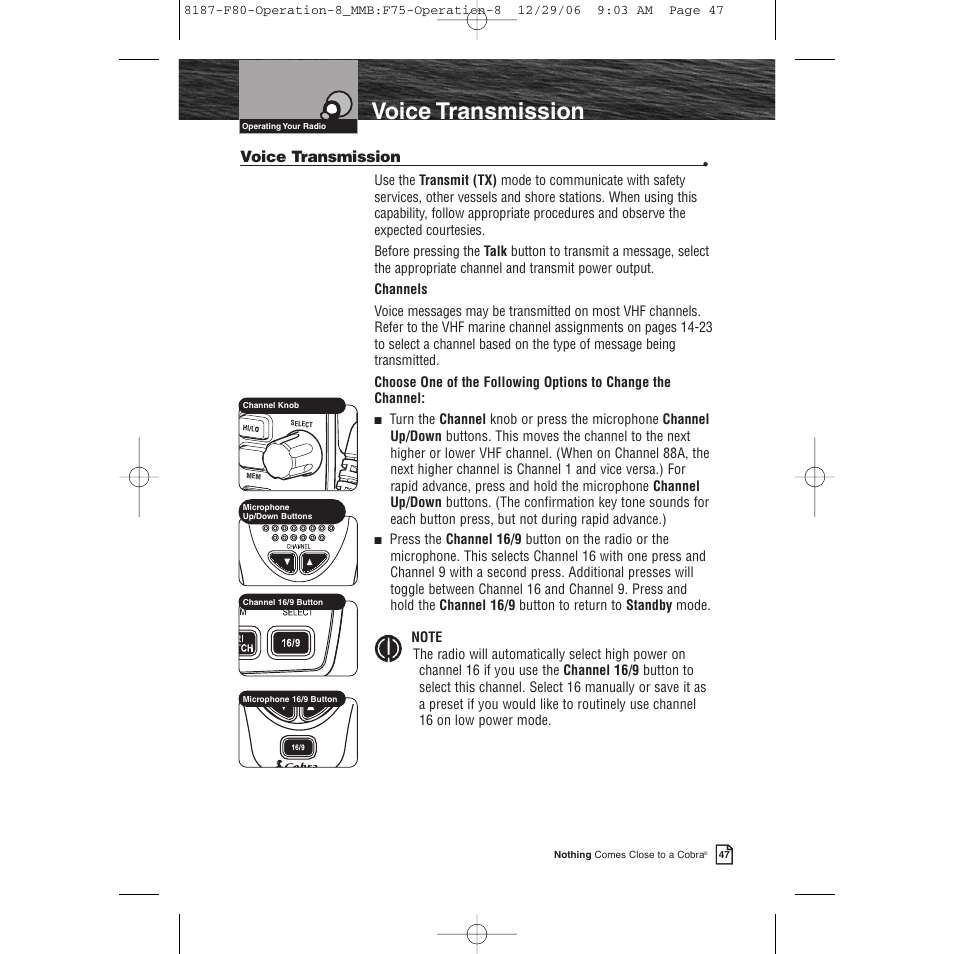 Product features, Voice transmission | Cobra Electronics Mrf 80b User Manual | Page 50 / 83