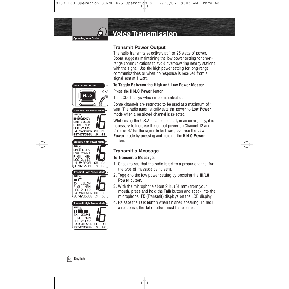 Voice transmission | Cobra Electronics Mrf 80b User Manual | Page 51 / 83