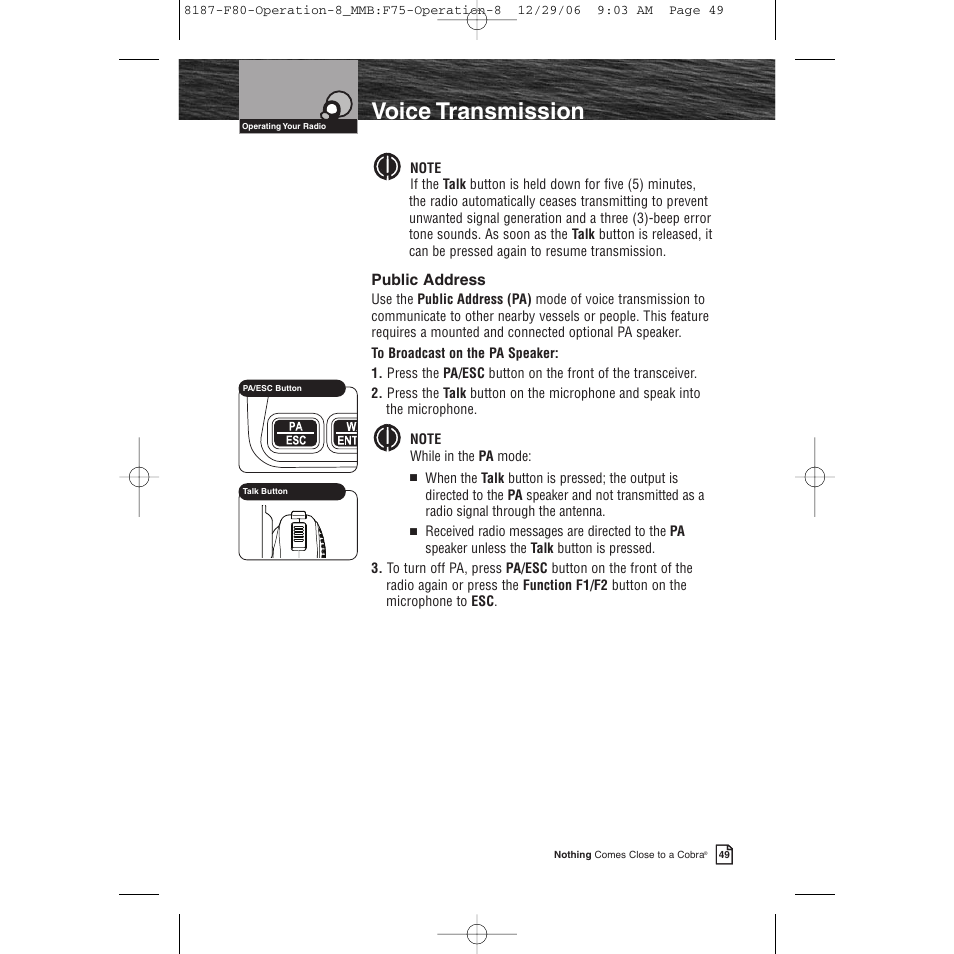 Product features, Voice transmission | Cobra Electronics Mrf 80b User Manual | Page 52 / 83