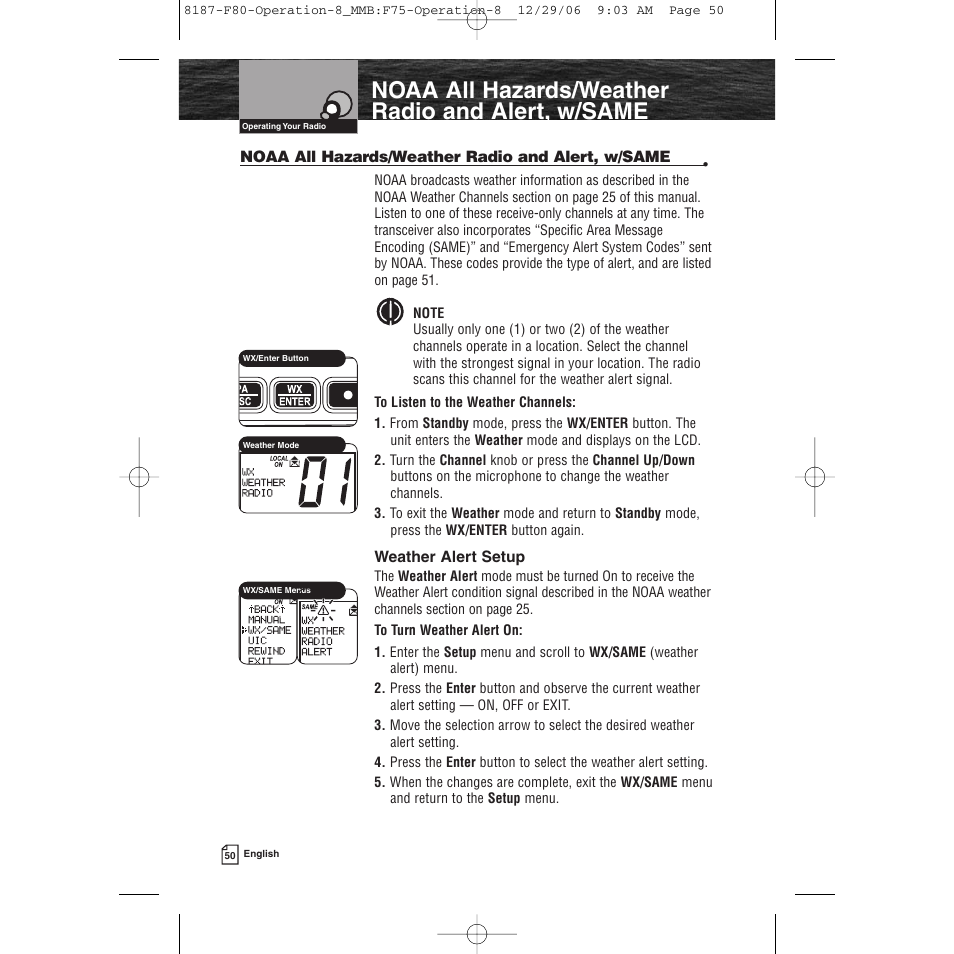 Noaa all hazards/weather radio and alert, w/same | Cobra Electronics Mrf 80b User Manual | Page 53 / 83